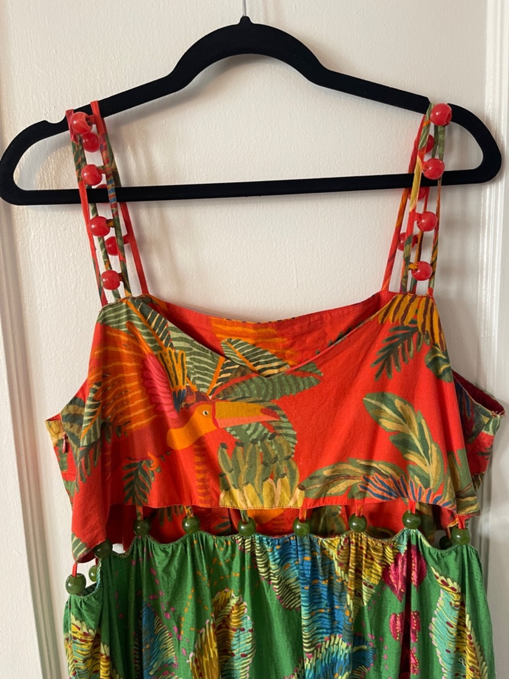 FARM Rio Colorful Mixed-Print Tiered Beased Midi Dress in Red, Green & Blue - Picture 15 of 16